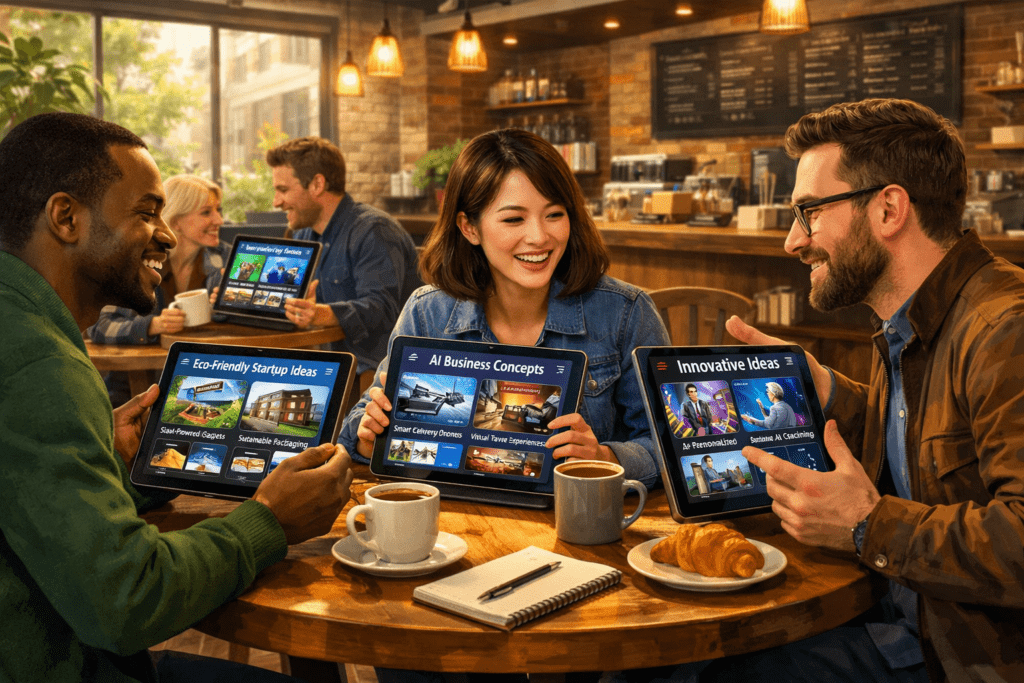 AI Business Ideas 3 Coffee shop business brainstorming session