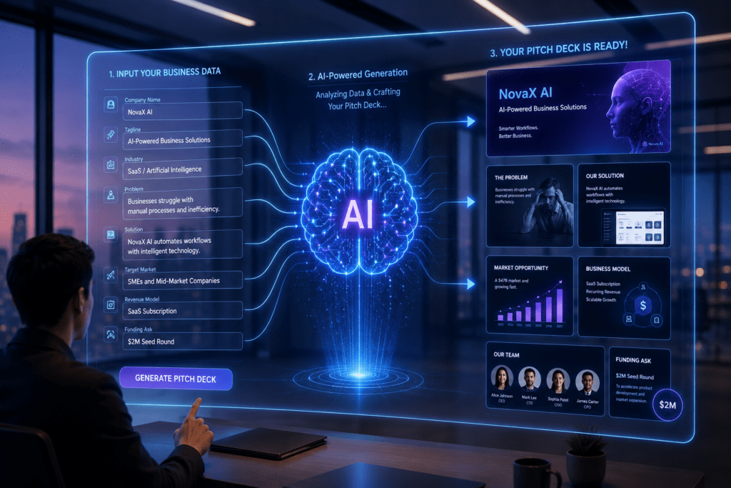Futuristic office with AI interface