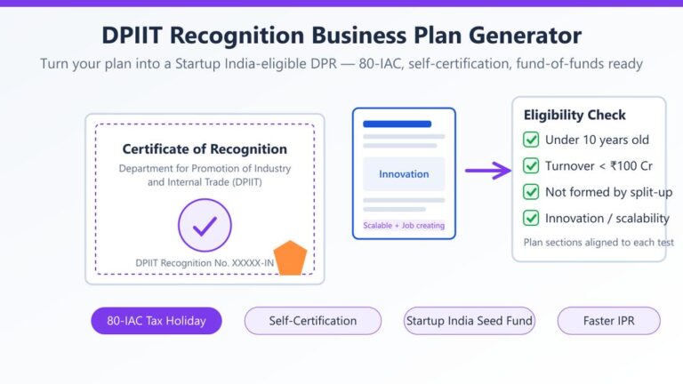 DPIIT startup business plan generator cover